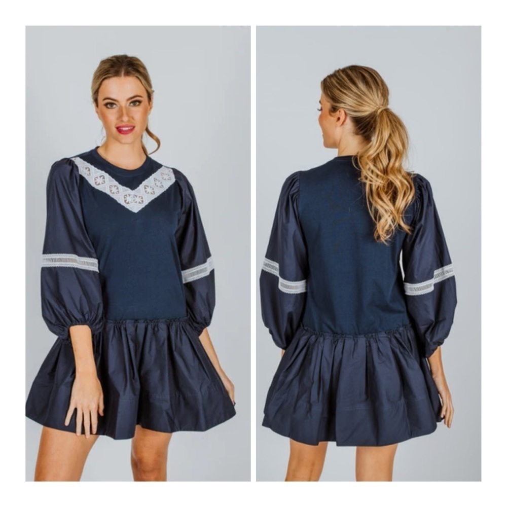 Tanya Taylor Navy and White Mini Dress